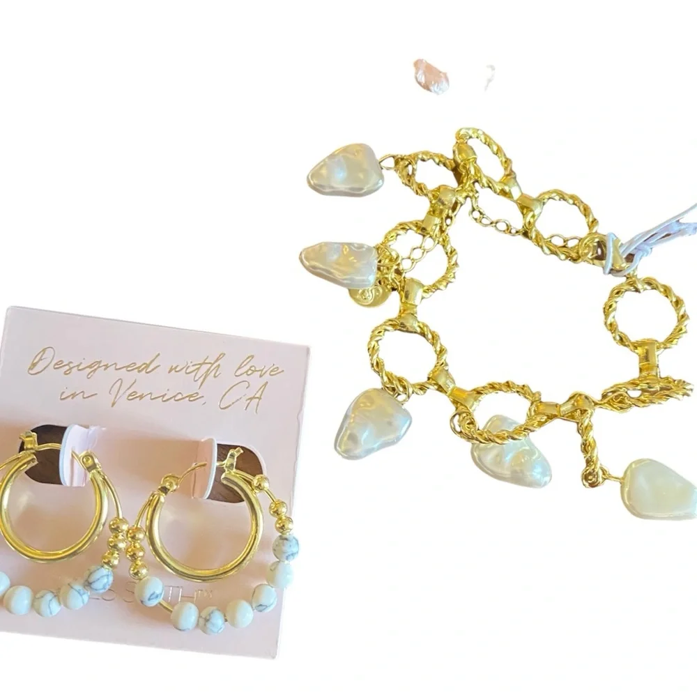 JULES SMITH BEAUTY Beaded Pearl Layered Hoops and Irregular Pearl Bracelet